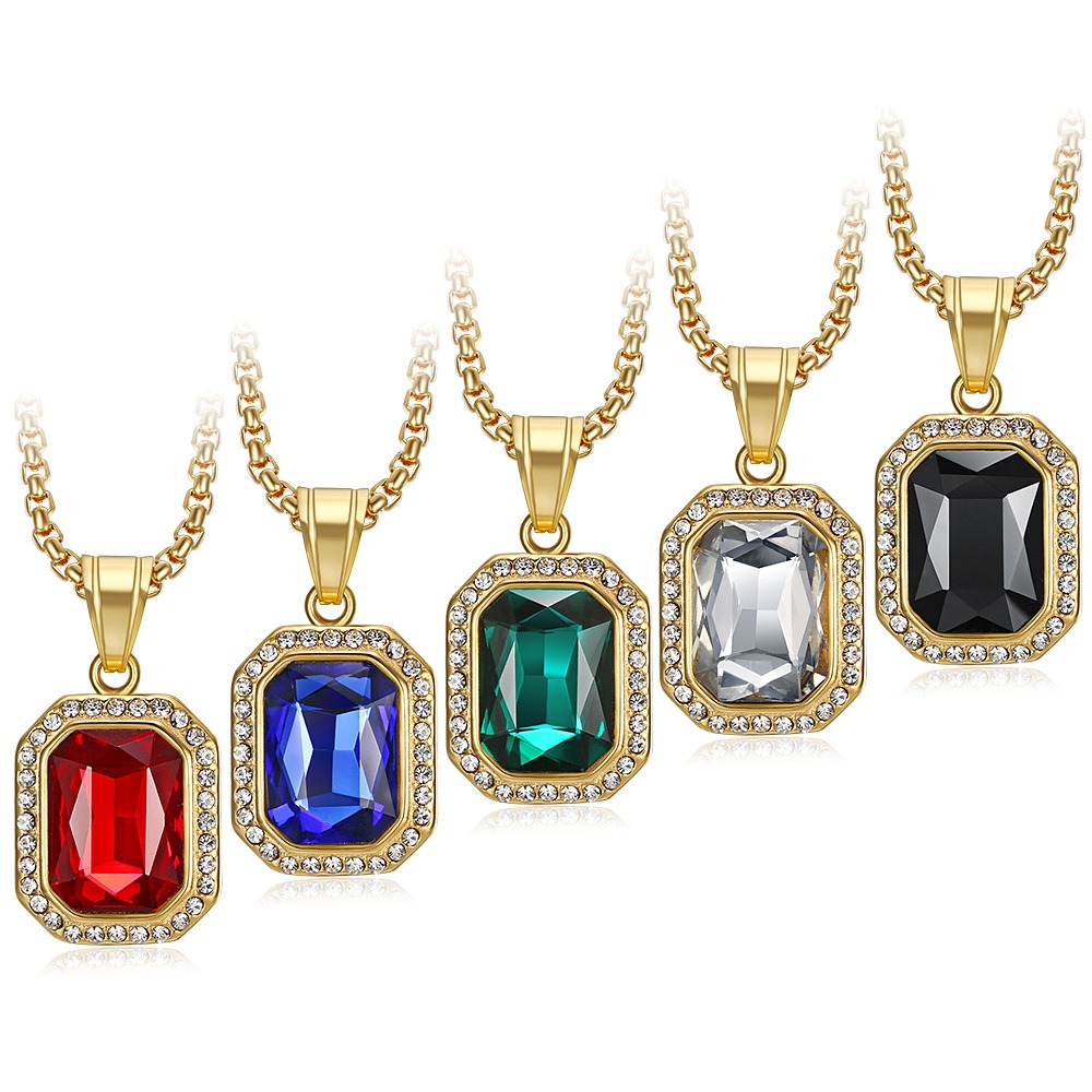 18K Gold Emerald-Cut Halo Pendant Necklace