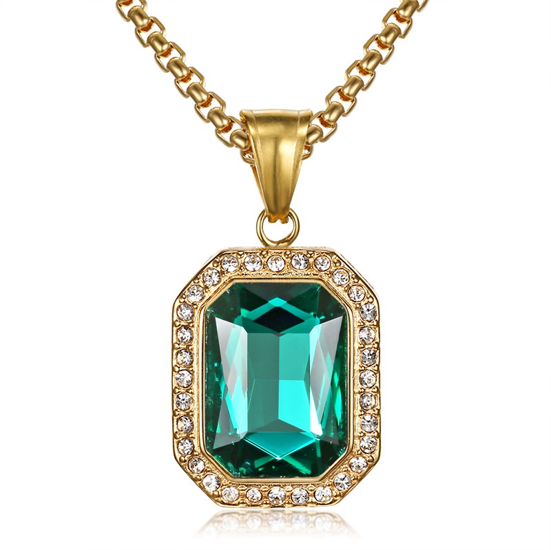 18K Gold Emerald-Cut Halo Pendant Necklace