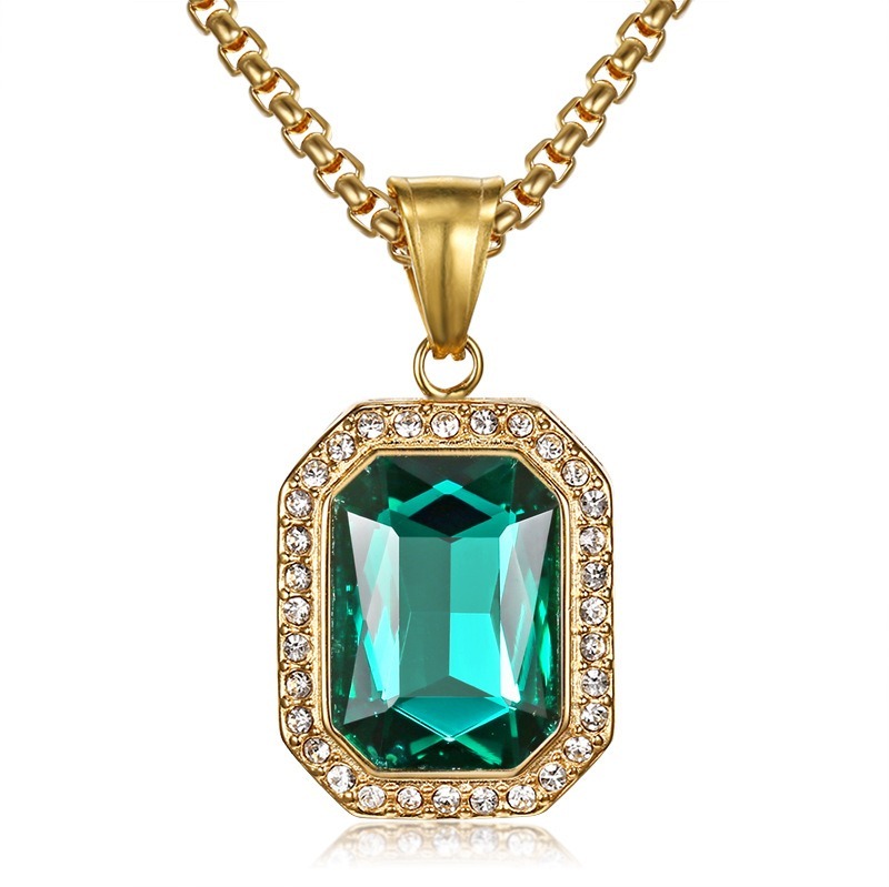 18K Gold Emerald-Cut Halo Pendant Necklace