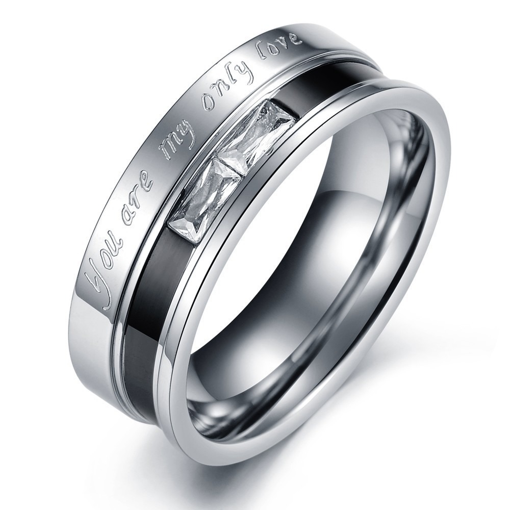 316L Stainless Steel Couple Engraved Ring Set