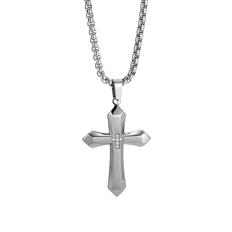 Multi-Color Diamond-Embedded 3D Cross Necklace