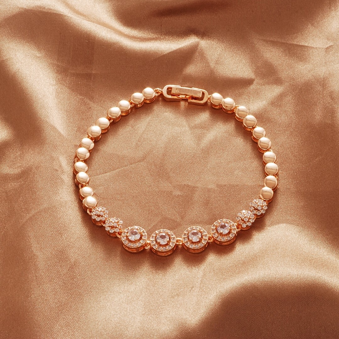 14K Gold Plated Bead Halo Pavé Bracelet 