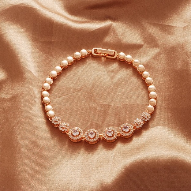 14K Gold Plated Bead Halo Pavé Bracelet 