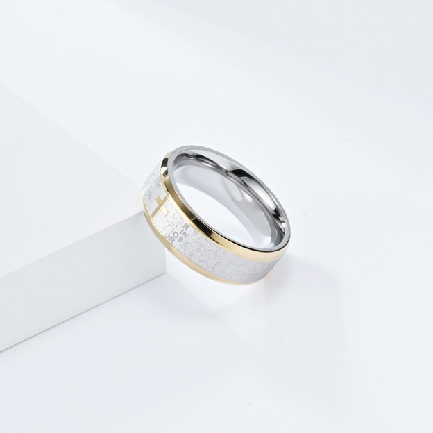 Divine Scripture Premium 316L Stainless Steel Engraved Cross Prayer Ring