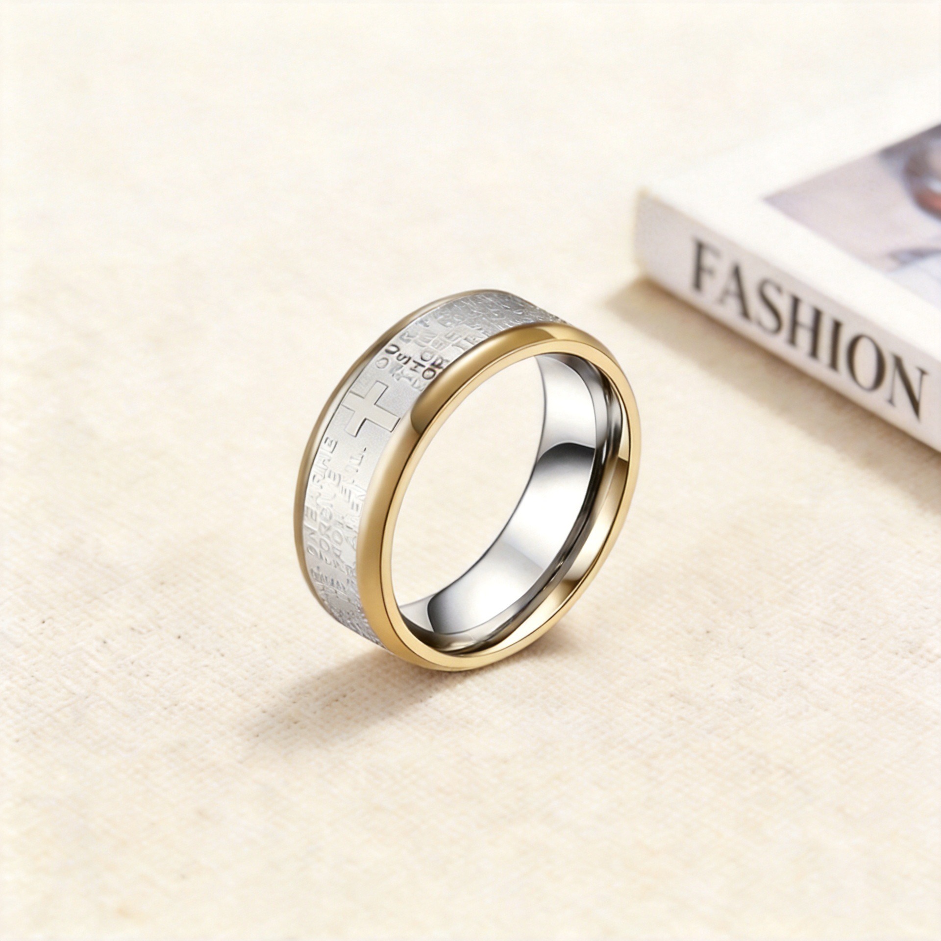 Divine Scripture Premium 316L Stainless Steel Engraved Cross Prayer Ring