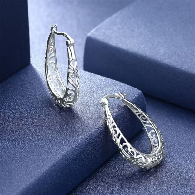 Celtic Vine S925 Silver Vintage Filigree Teardrop Hoop Earrings