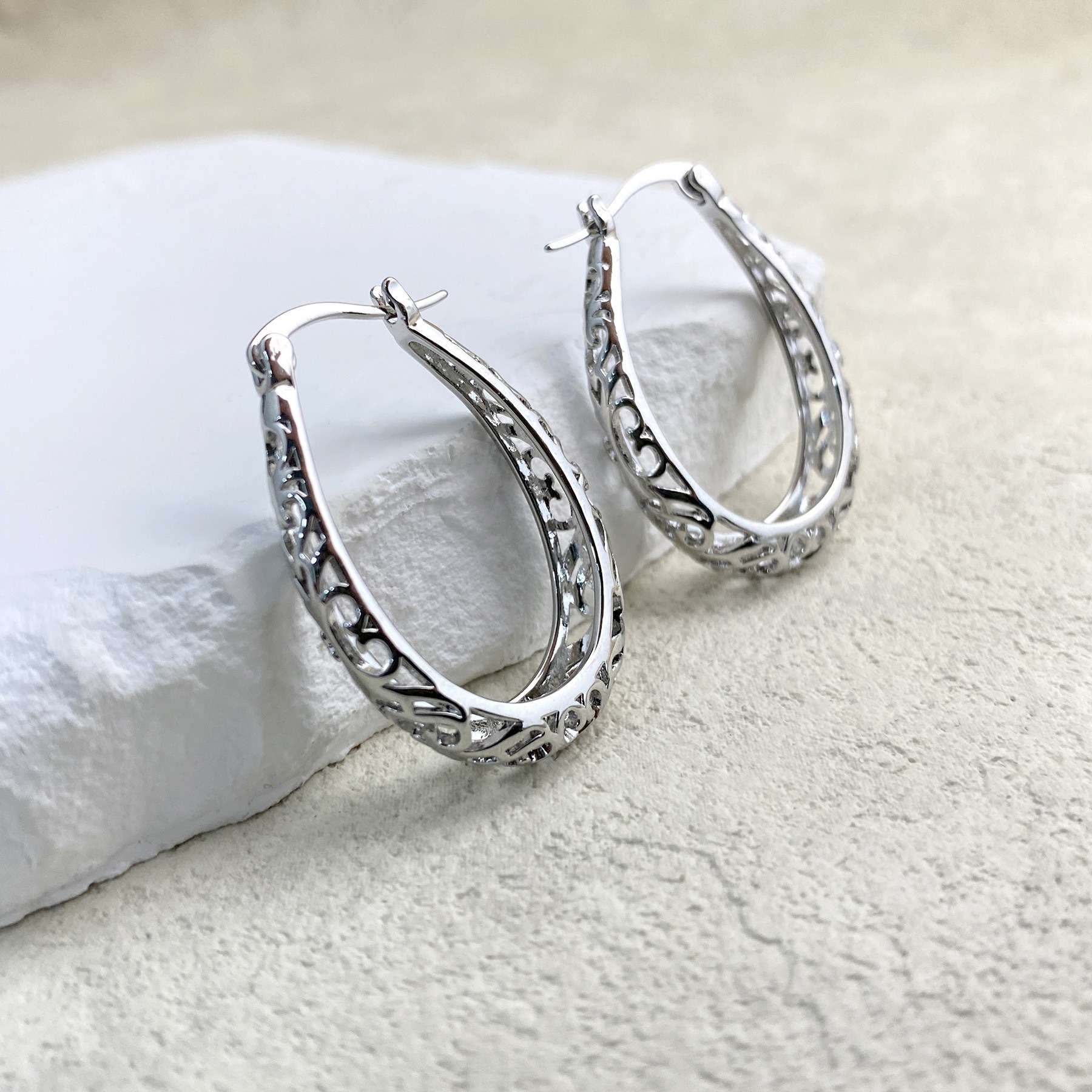 Celtic Vine S925 Silver Vintage Filigree Teardrop Hoop Earrings