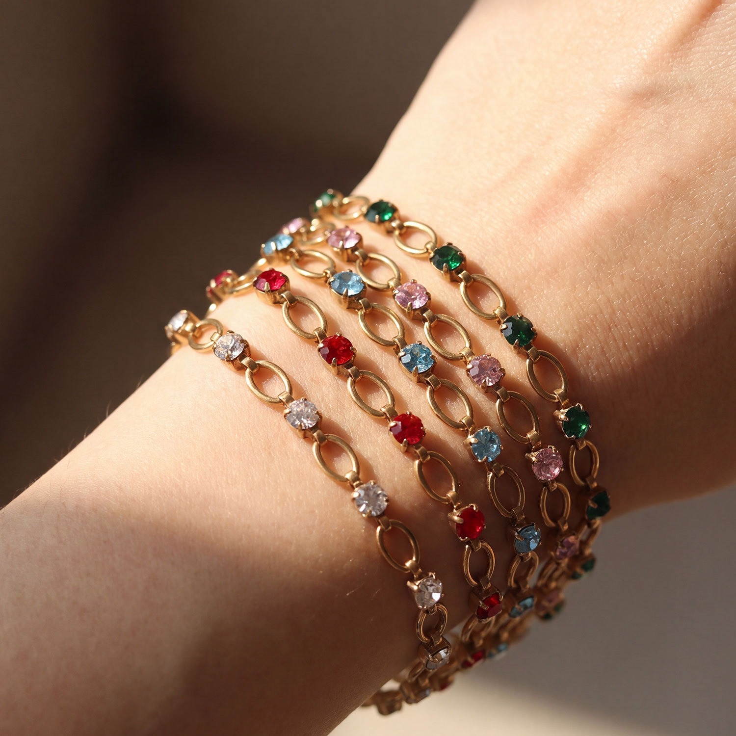 Radiant Rhythm 14K Gold Alternating Chain Gemstone Bracelet 