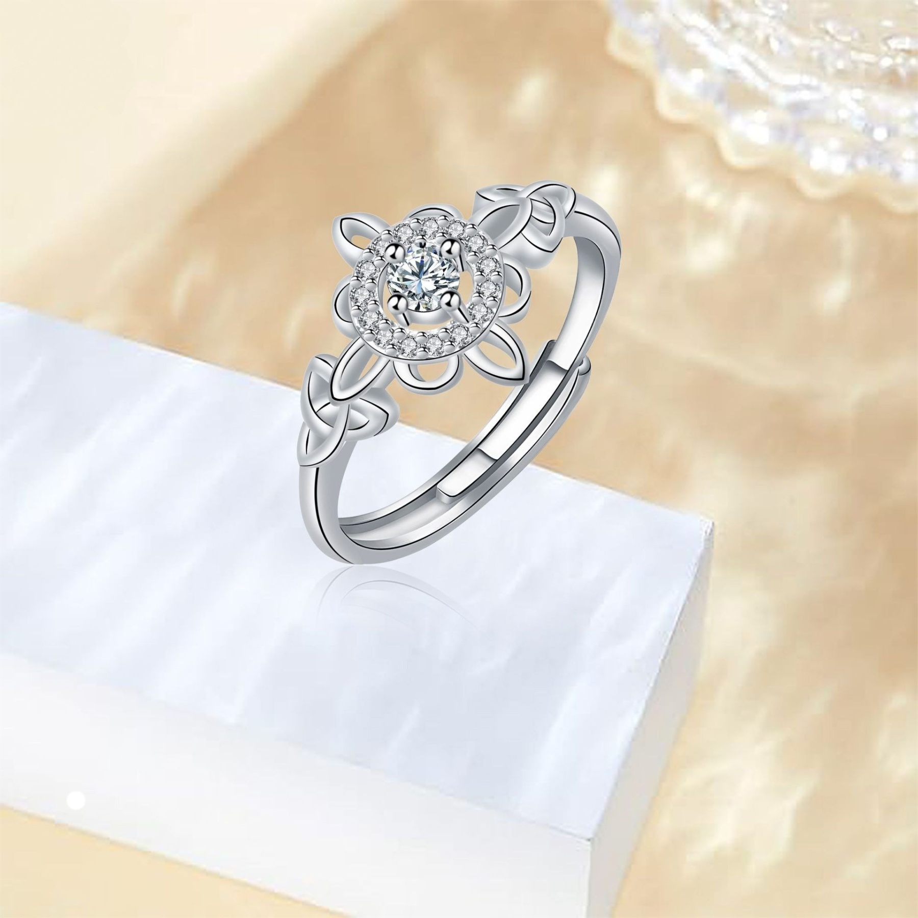 Celtic Witch Protection Sterling Silver Ring with Diamond Accents