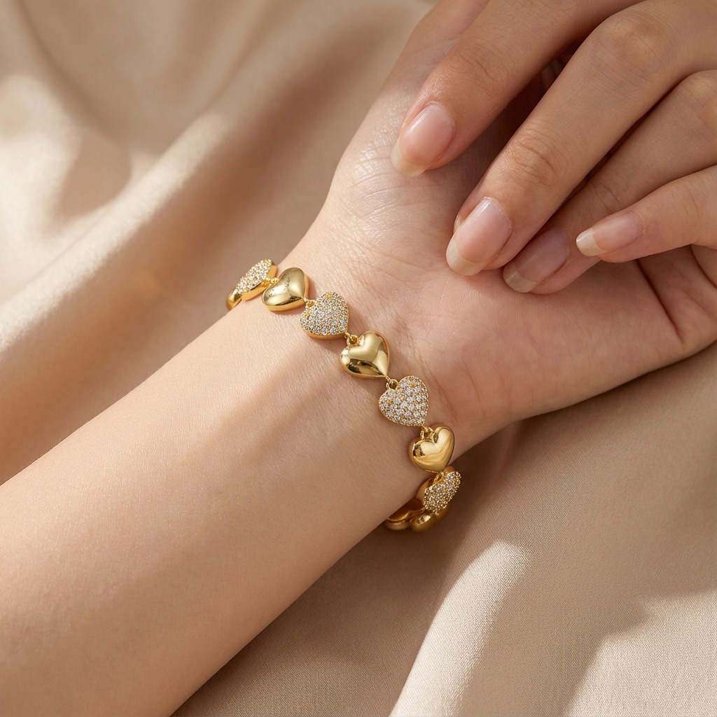 18K Gold Plated Heart Bracelet | AAAA+ Zircon | Elegant Everyday Jewelry