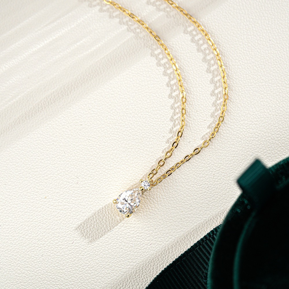 Gilded Teardrop S925 Silver Moissanite Necklace