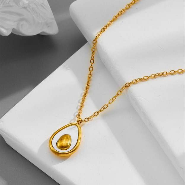 Avocado Glow Gold-White Contrast Avocado Pendant Necklace｜Light Sweet Texture for Daily Neck Accent