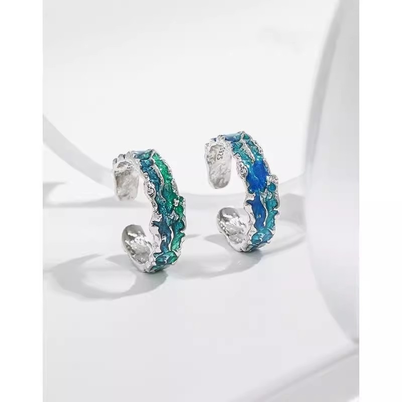 Seashore Sparkle Sterling Silver Enamel Open Ring（Free shipping on orders of two or more items）