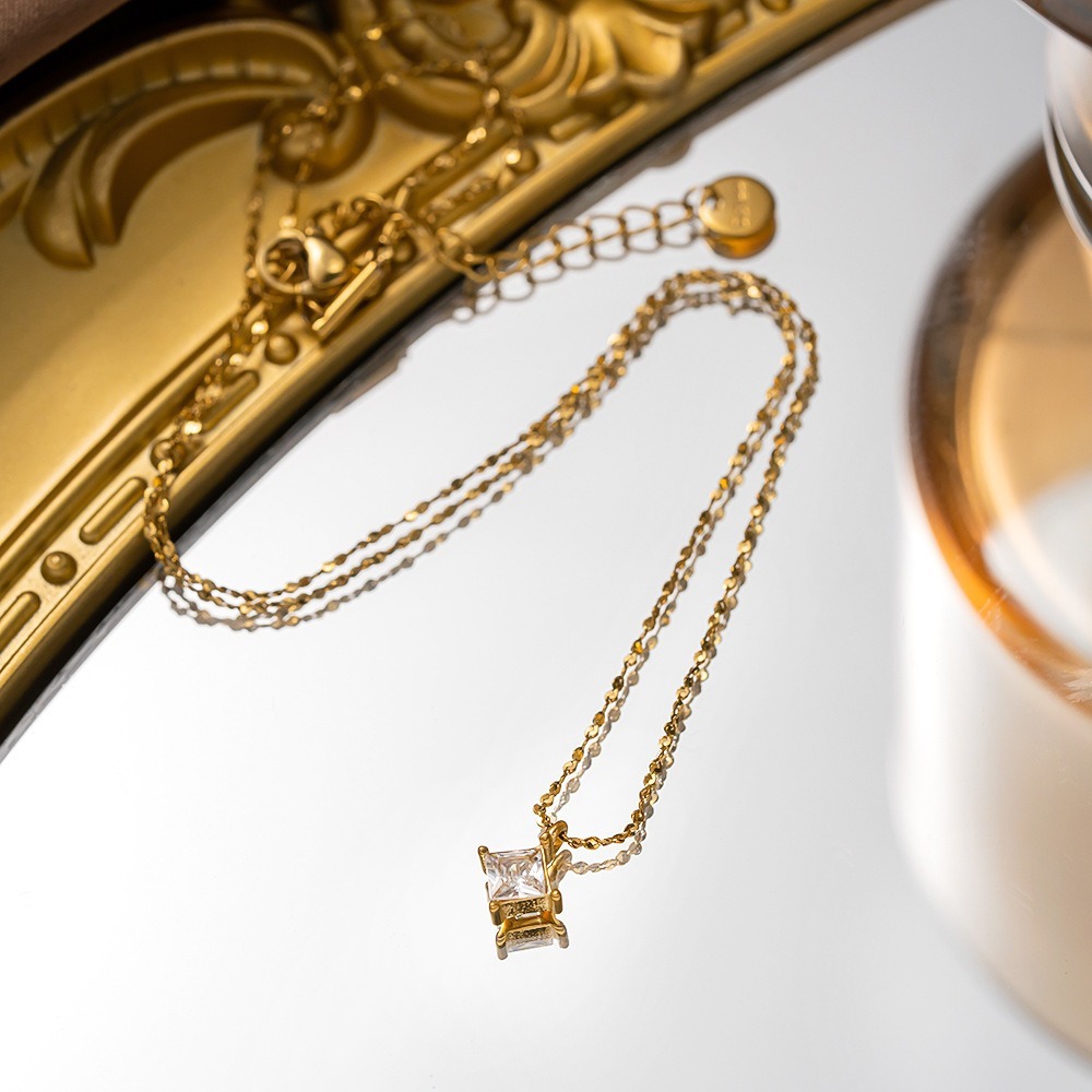 Square Diamond Starburst 18K Gold Double-Layer Square Diamond Necklace（Free shipping on orders of two or more items）