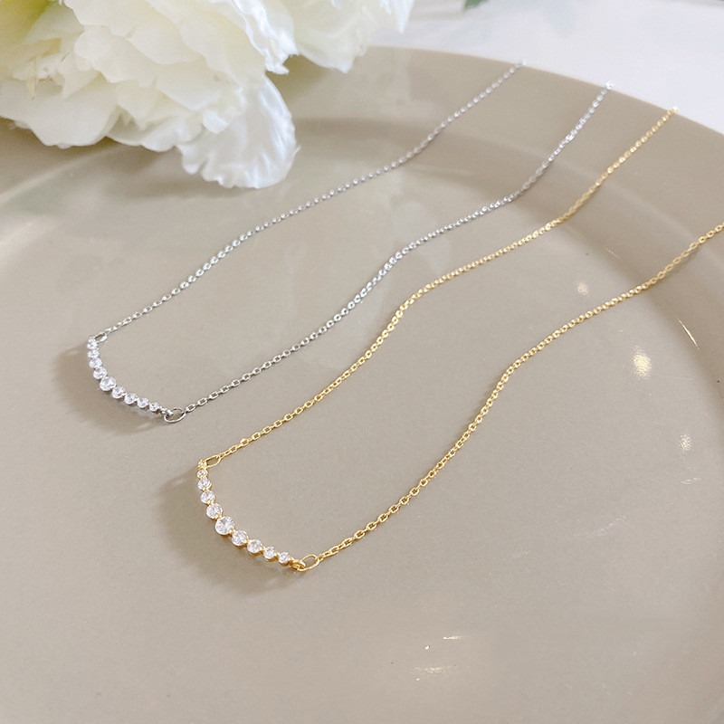Arc Glow Delicate Necklace Gold/Silver Curved Diamond Paved Necklace（Free shipping on orders of two or more items）