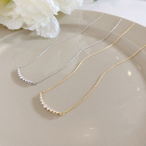 Arc Glow Delicate Necklace Gold/Silver Curved Diamond Paved Necklace（Free shipping on orders of two or more items）