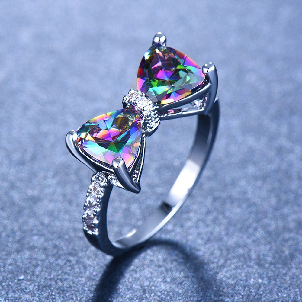 Bowtie Starburst Sterling Silver Multi-Gem Bow Ring（Free shipping on orders of two or more items）