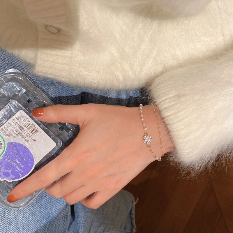 Gilded Flower Whisper 18K Gold Pearl & Crystal Double-Layer Bracelet