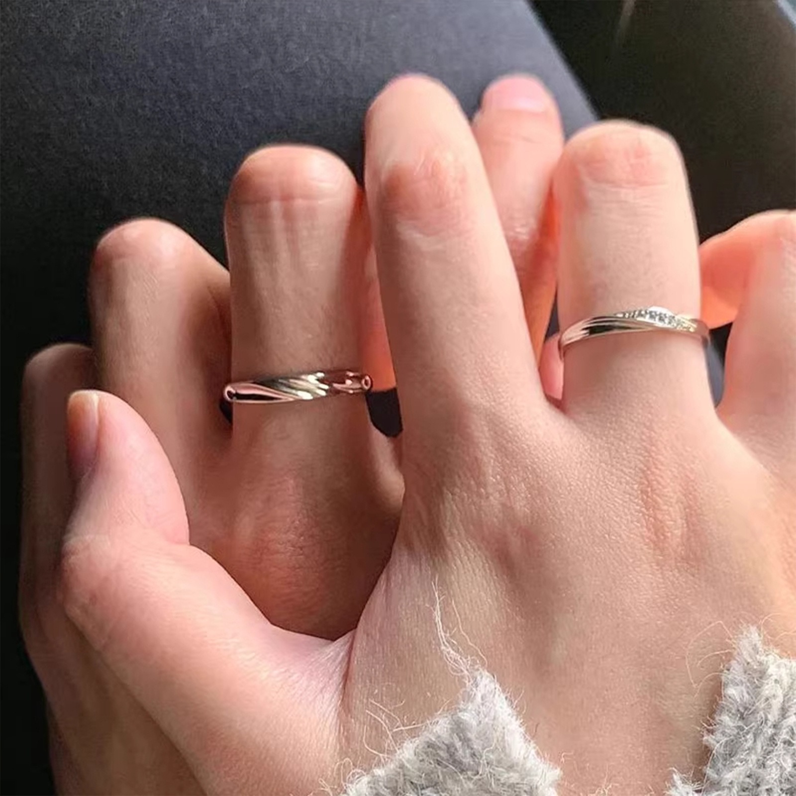 Intertwined Moments S925 Sterling Silver Couple Open Rings