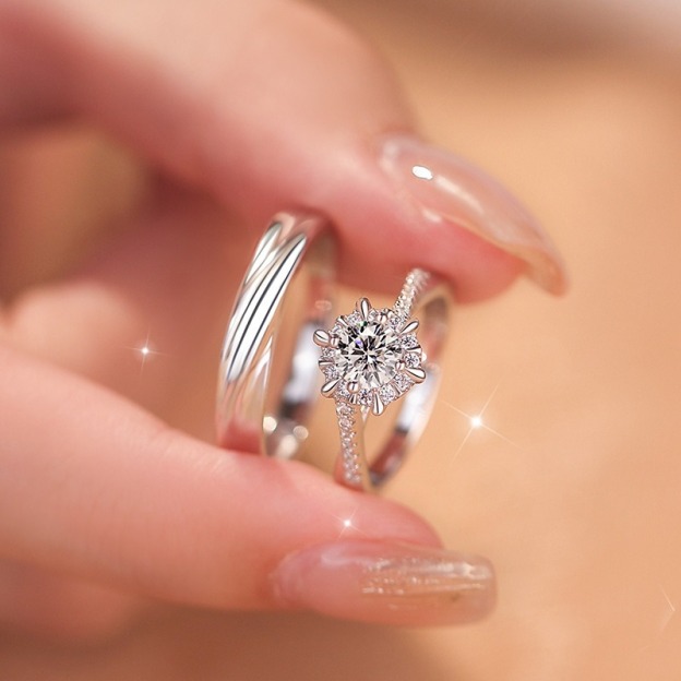 Starlight Vow S925 Sterling Silver Couple Open Rings