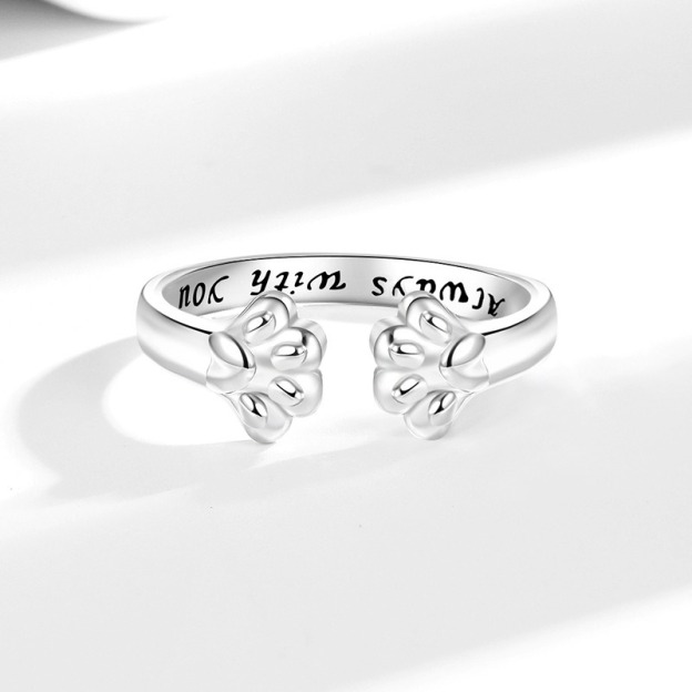 Paw Print Companion S925 Sterling Silver Cat Paw Open Ring