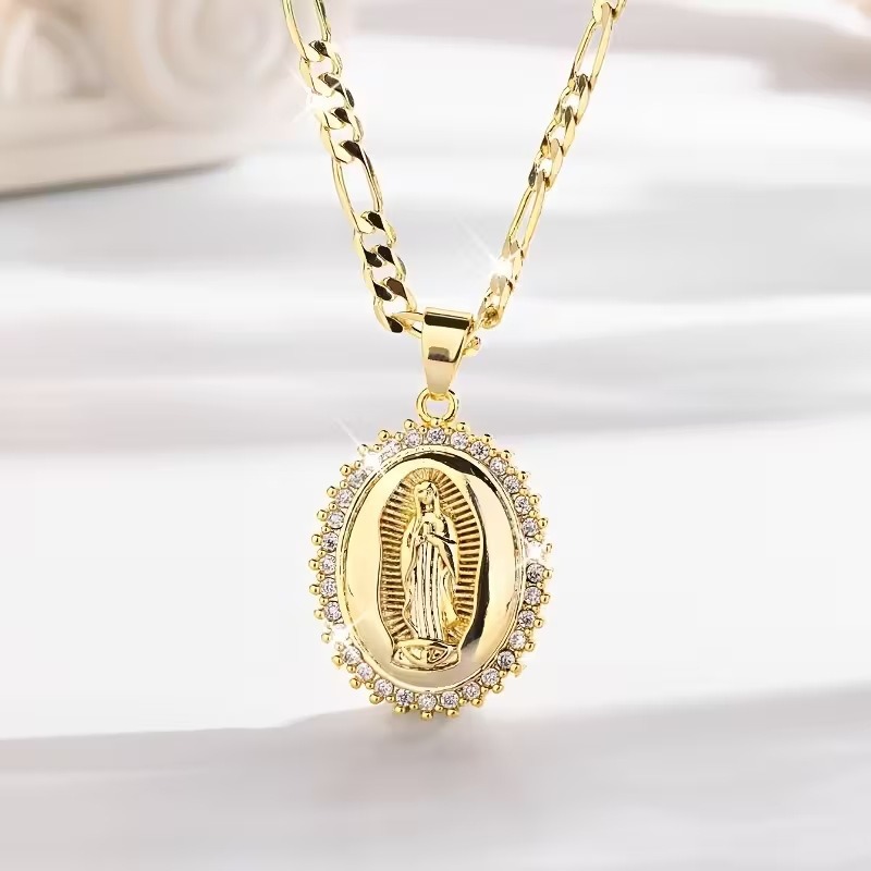 Sacred Grace Glow 18K Gold Virgin Mary Oval Pendant