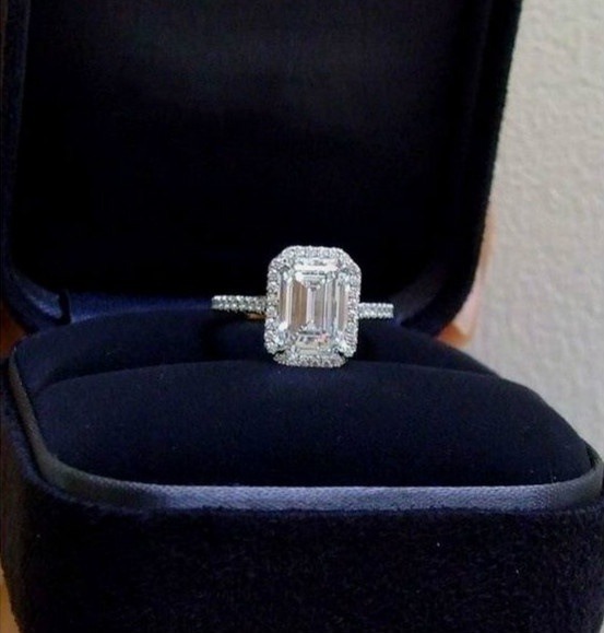 Luxury Square Radiance S925 Sterling Silver Emerald Cut Full Pavé Ring Set 