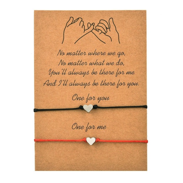 Heart String Bonding Heart Red & Black Cord Couple Bracelet Eternal Companionship on Your Wrist