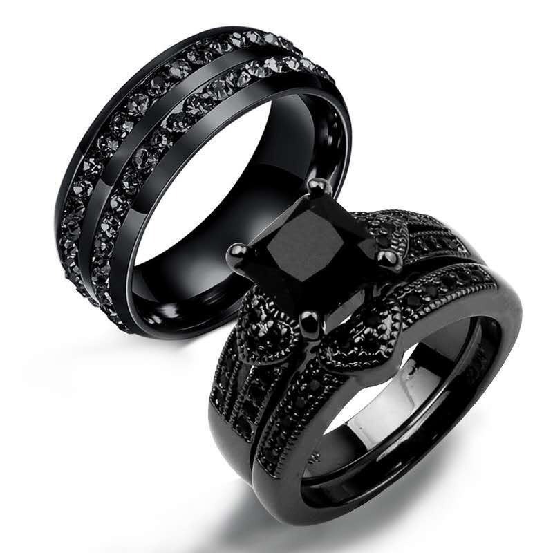 Obsidian Starlight Black Diamond Couple Ring Set