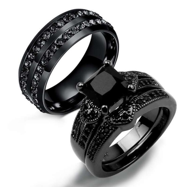 Obsidian Starlight Black Diamond Couple Ring Set
