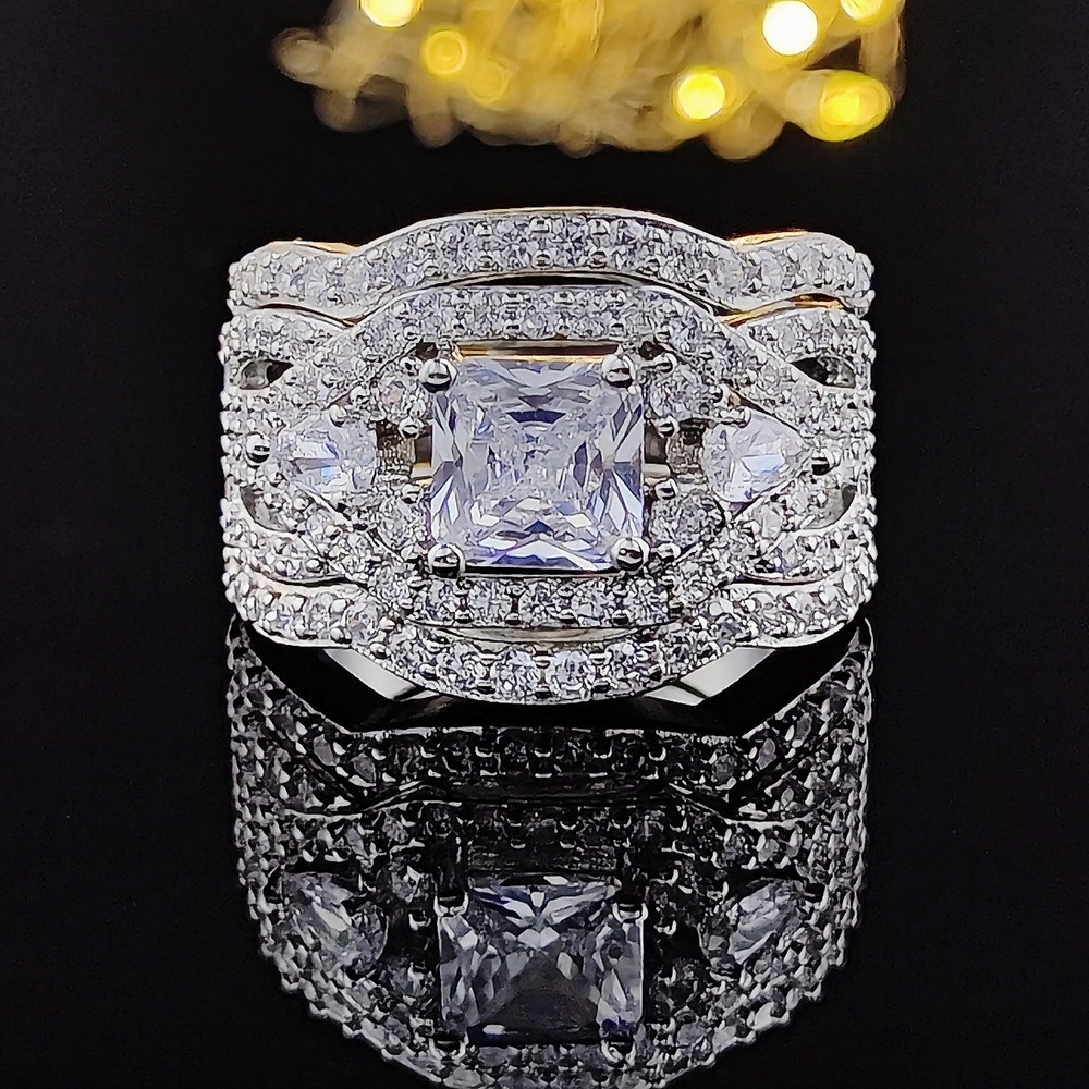 Square Starburst S925 Sterling Silver Princess Cut Bridal Set