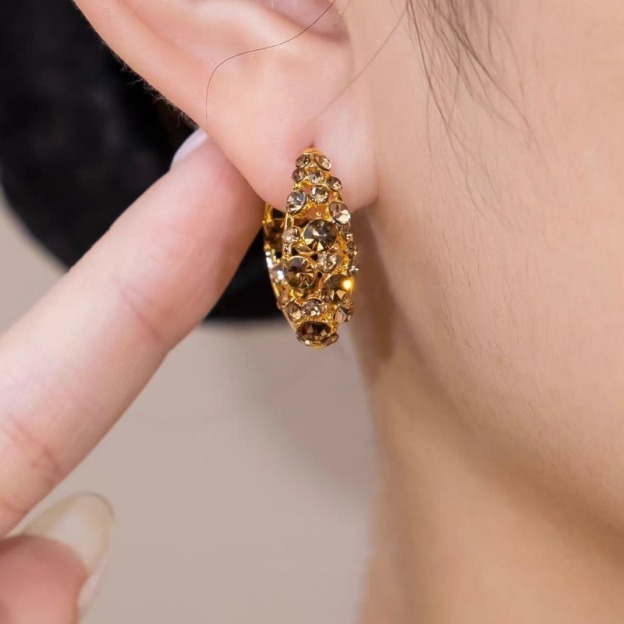 Luminous Pavé 18K Gold Colored Diamond Huggie Earrings Dazzling Presence at Your Ears