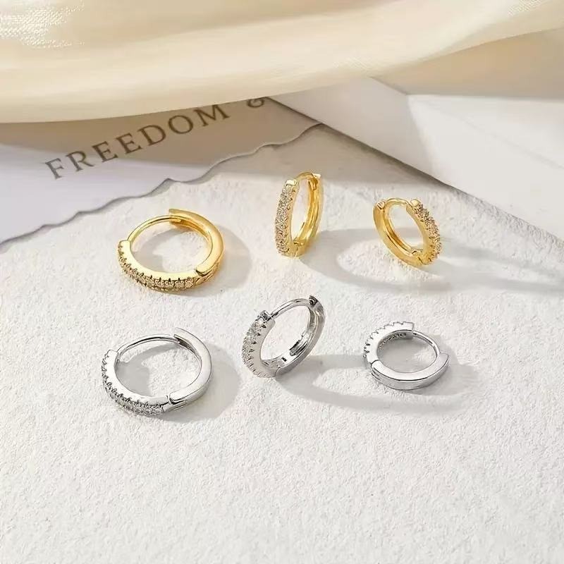 Pavé Stack Trio S925 Sterling Silver Multi-Size Huggie Earrings Layered Elegance at Your Ears