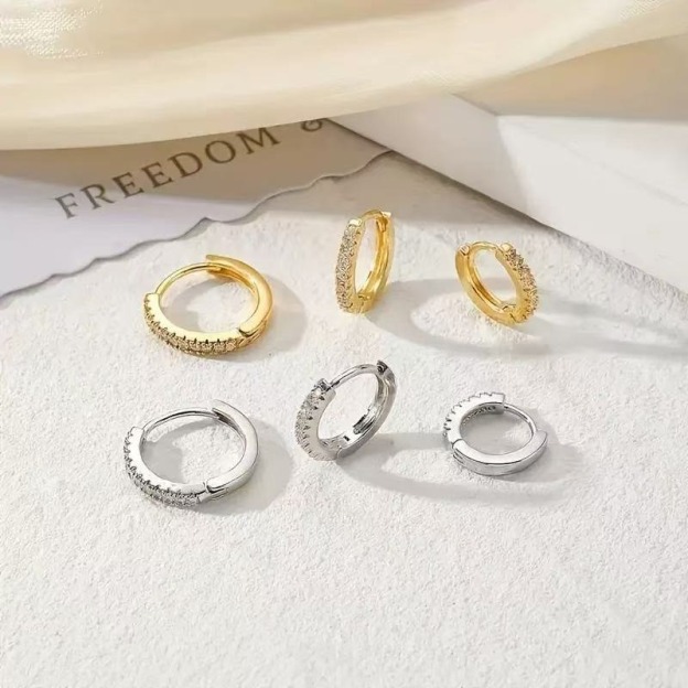 Pavé Stack Trio S925 Sterling Silver Multi-Size Huggie Earrings Layered Elegance at Your Ears