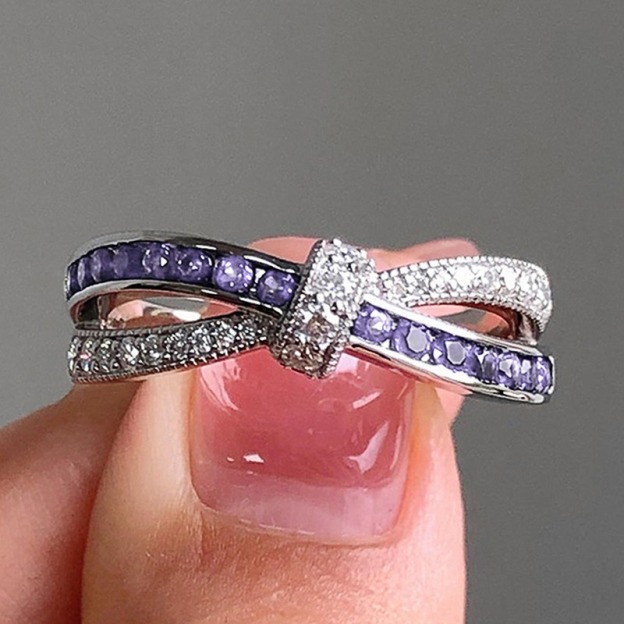 Purple Twist S925 Sterling Silver Platinum-Plated Diamond Amethyst Ring A Romantic Knot at Your Fingertips