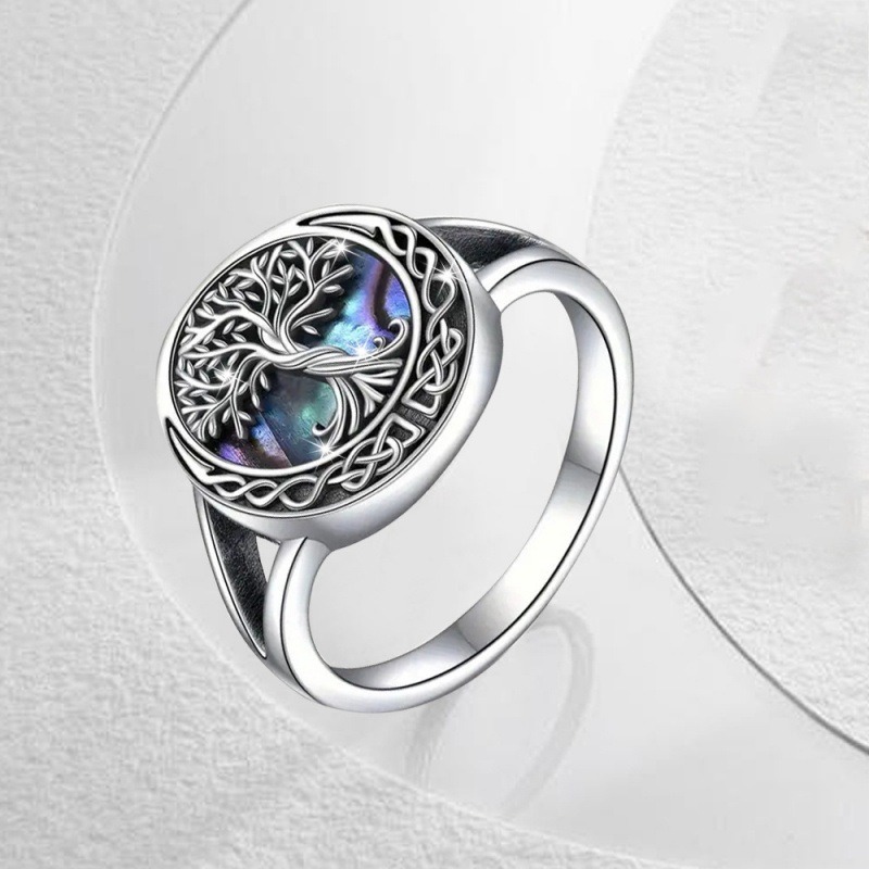 Tree of Life Ring With Abalone Shell
