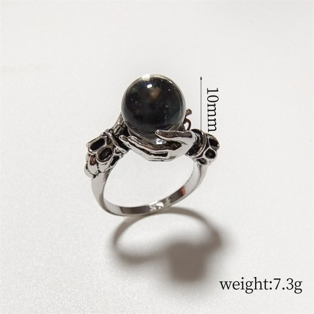 Witch’s Grip Protection S925 Sterling Silver Obsidian/Crystal Ball Ring