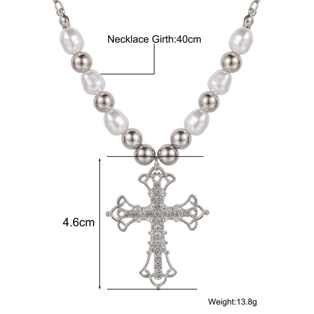 Sacred Pearl Baroque Pearl Crystal Cross Necklace Timeless Faith Elegance