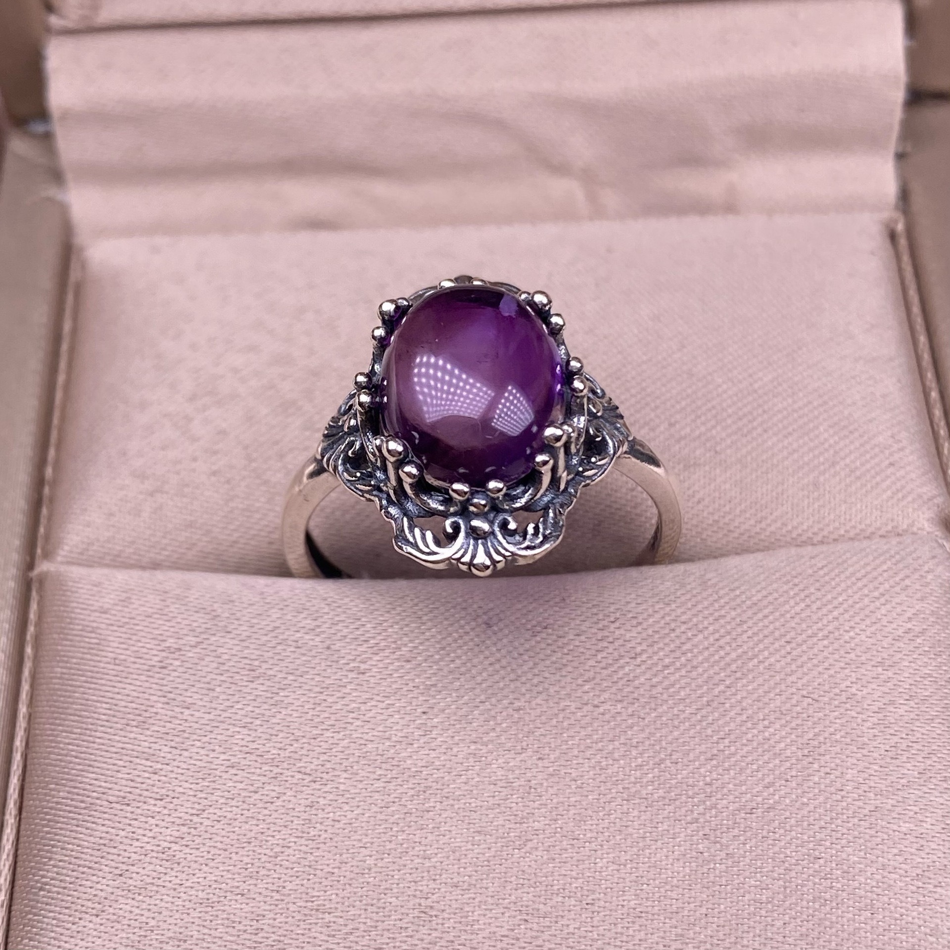 Amethyst Whisper S925 Sterling Silver Vintage Filigree Witch Protection Amethyst Ring Timeless Spiritual Grace Protection