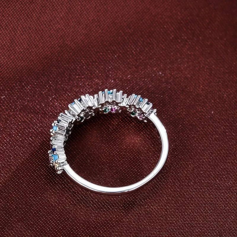 Life's Rainbow S925 Sterling Silver Platinum-Plated 7-Color Blossom Ring