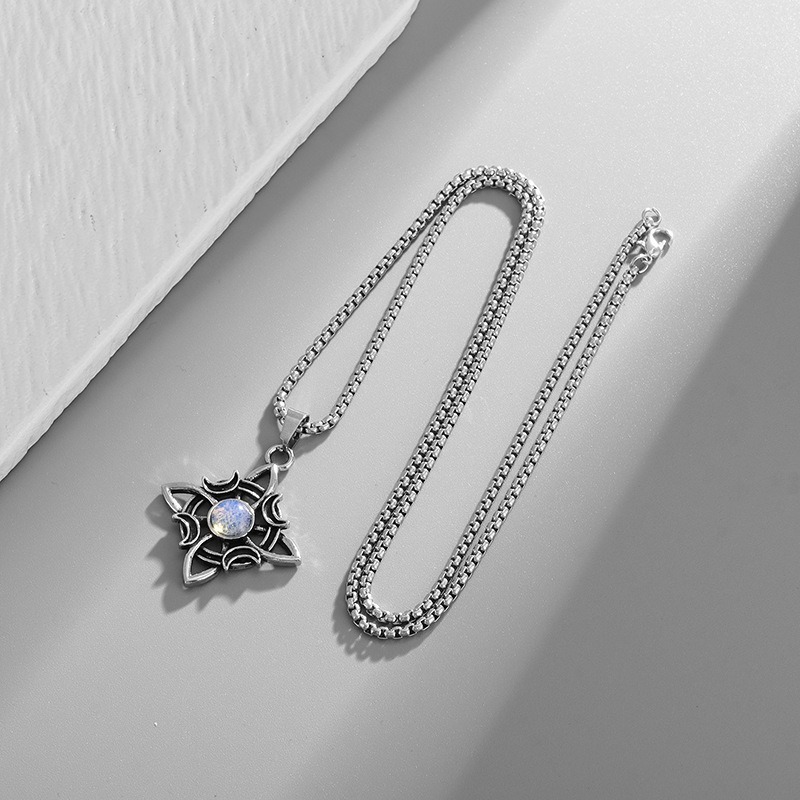Witch's Protection Moon-Star Celtic Knot Opal Necklace