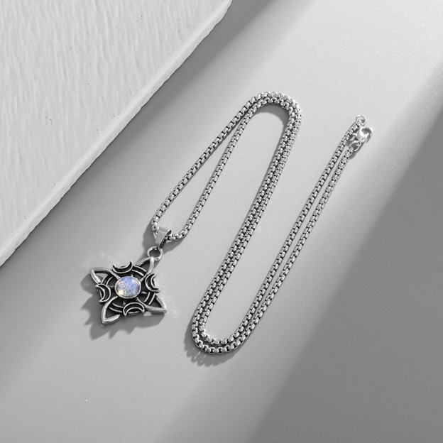 Witch's Protection Moon-Star Celtic Knot Opal Necklace