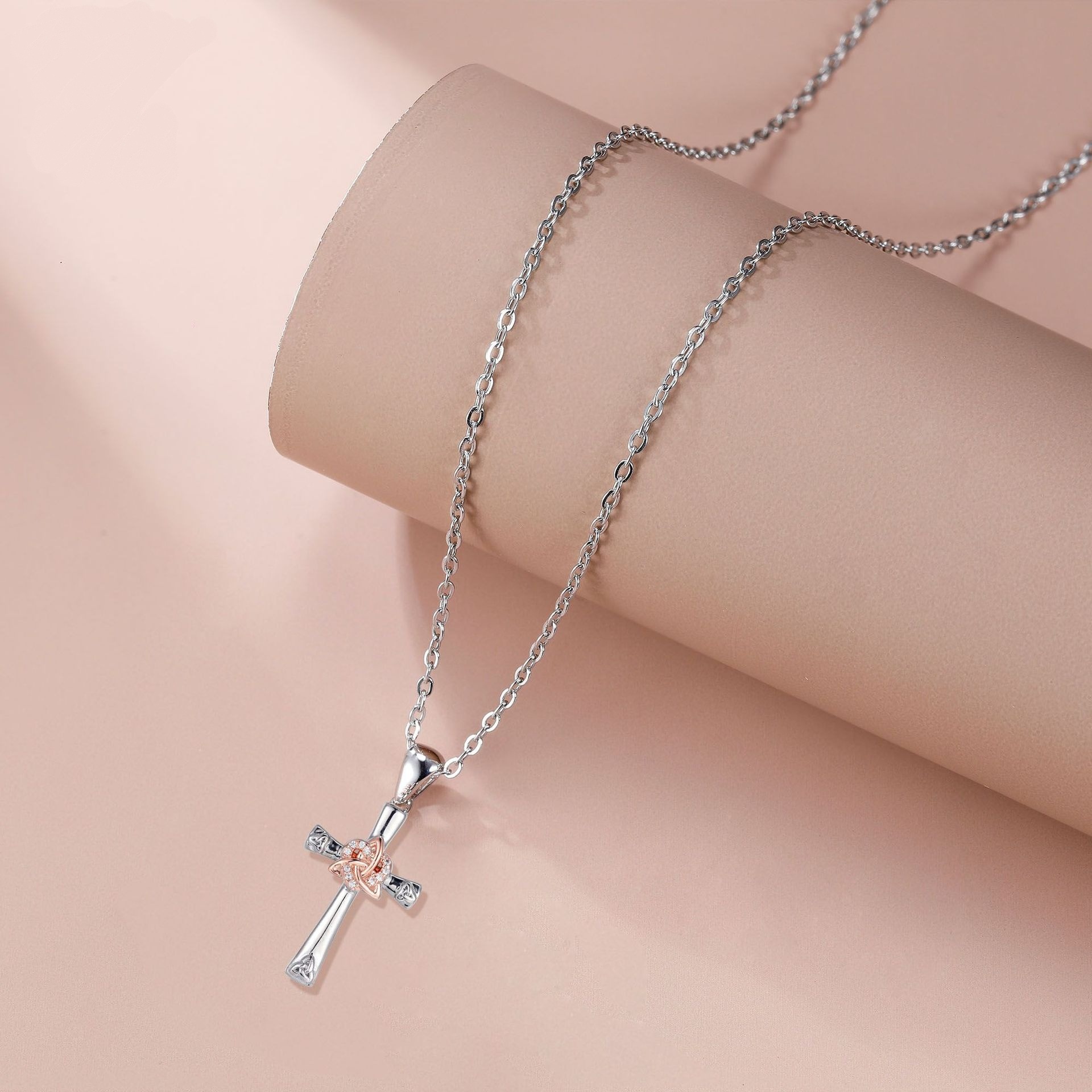 Celtic Covenant S925 Sterling Silver Two-Tone Cross Necklace Timeless Dual Protection Faith