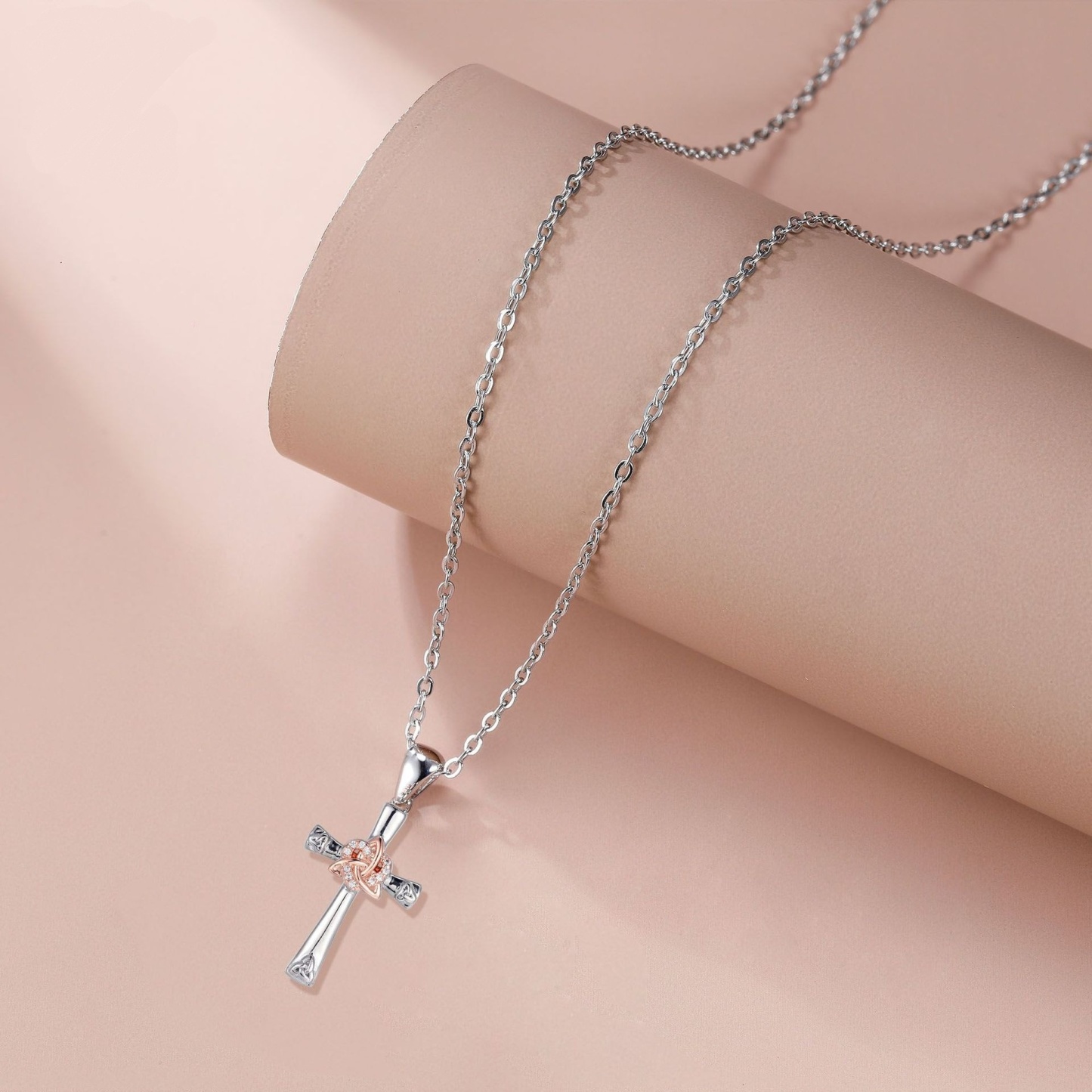 Celtic Covenant S925 Sterling Silver Two-Tone Cross Necklace Timeless Dual Protection Faith