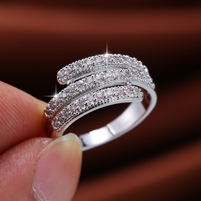 Stellar Layer S925 Sterling Silver Triple Pave Diamond Ring