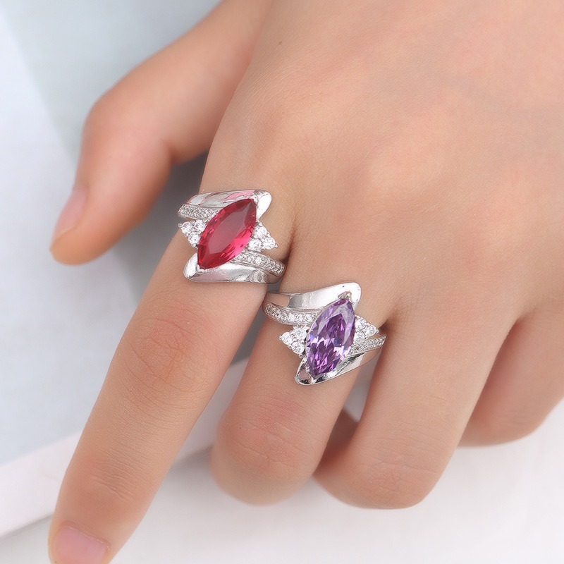 Prismatic Glow Platinum-Plated Marquise Gemstone Twist Ring