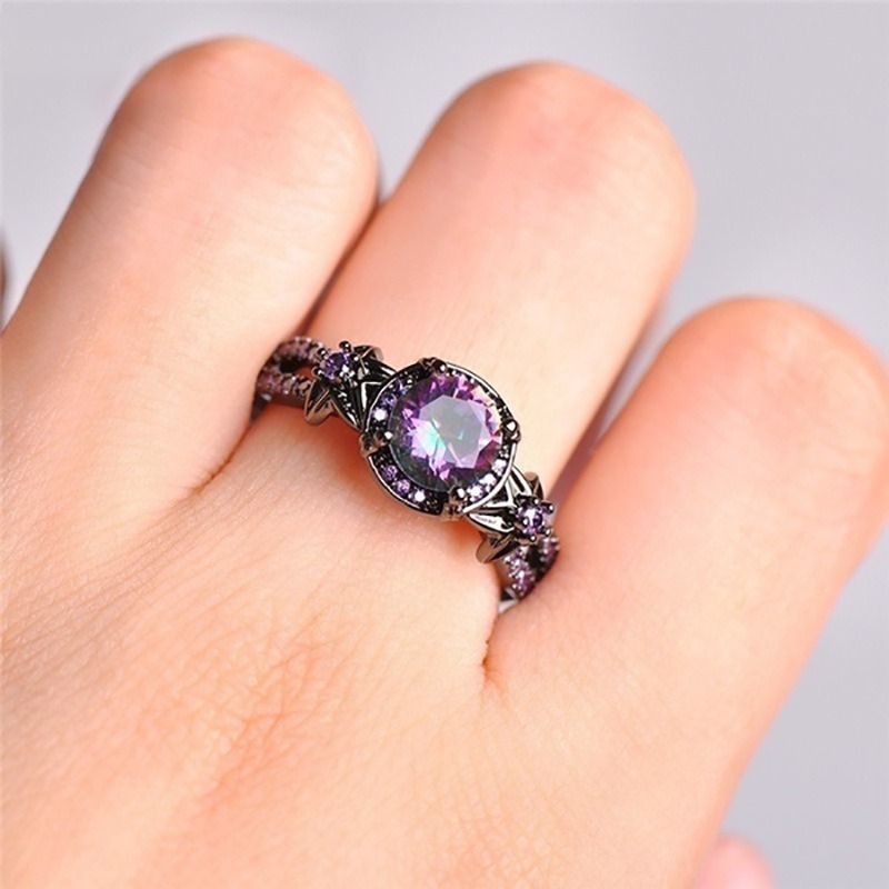 Midnight Iridescent Black-Plated Silver Mystic Topaz Amethyst Ring