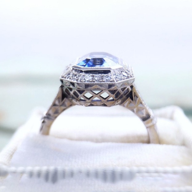 Azure Heirloom S925 Sterling Silver Vintage Emerald-Cut Sapphire Ring