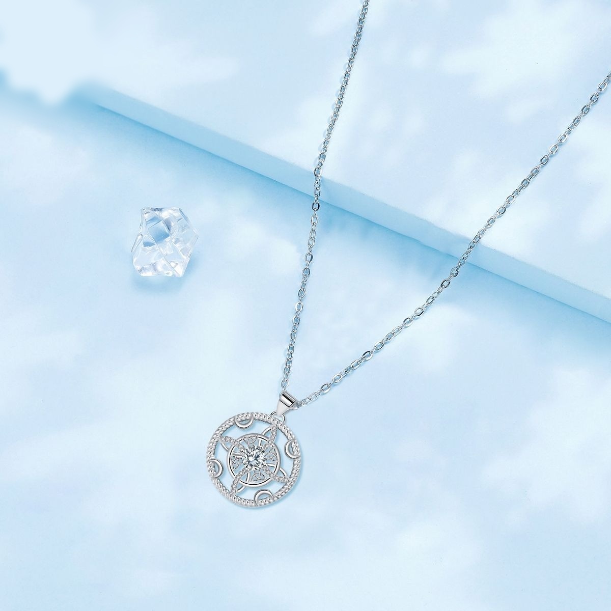 Celestial Moon Star S925 Sterling Silver Witch's Knot Necklace