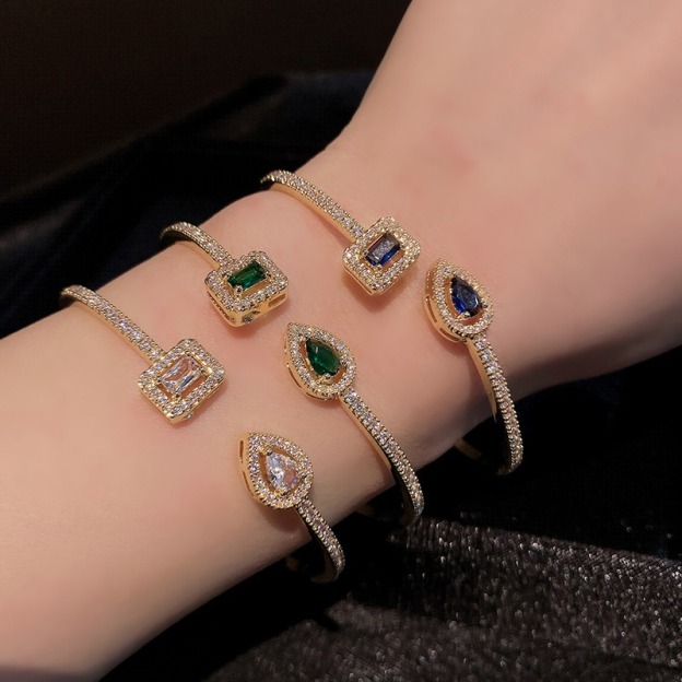 Geometric Treasure Two-Tone Pave Gemstone Cuff Bracelet